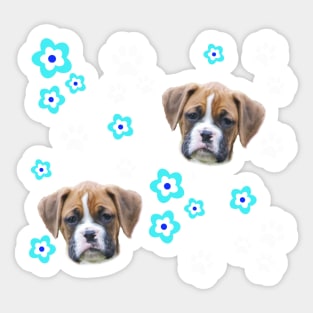 Fawn Boxer Puppy Gifts, on Pink with Flowers Sticker